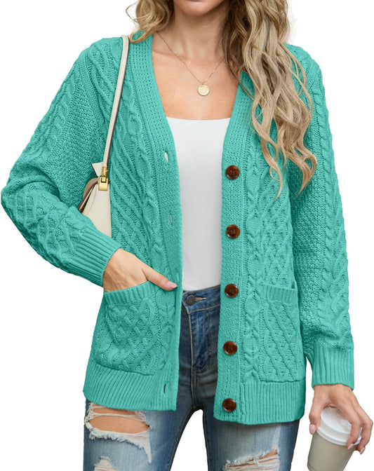 GRECERELLE Women 2025 Fall Long Sleeve Cable Knit Cardigan