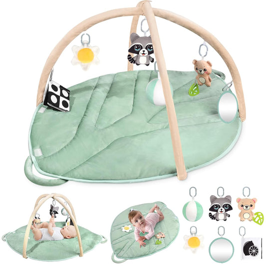 Sage Green Baby Play Mat with Sensory Toys