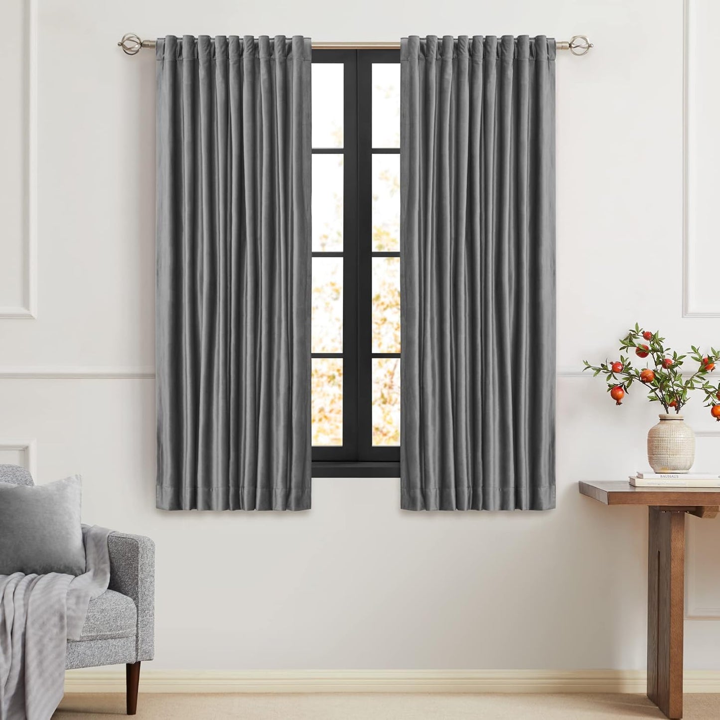 Dark Grey Velvet Curtains for Living Room - Room Darkening Drapes
