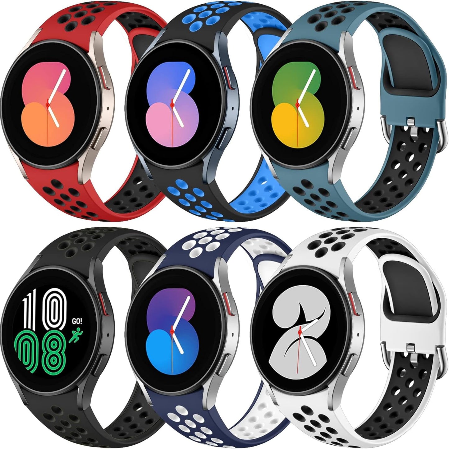 6 Pack Soft Silicone Sport Bands for Samsung Galaxy Watches