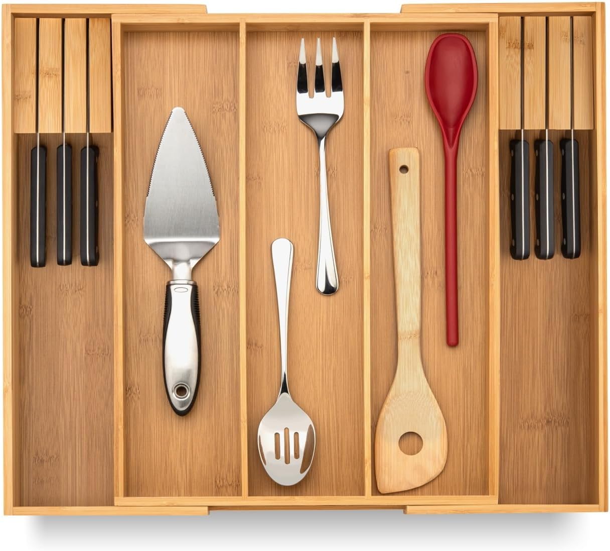 Purawood Kitchen Drawer Organizer - Expandable Bamboo Utensil Tray