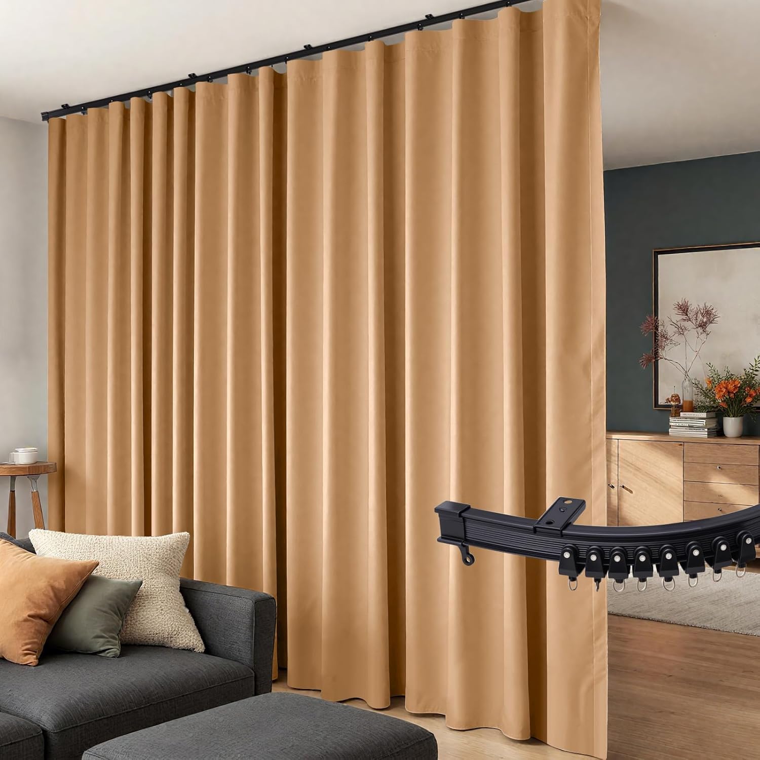 Room Divider Curtains Flexible Ceiling Tracks for Privacy and Light