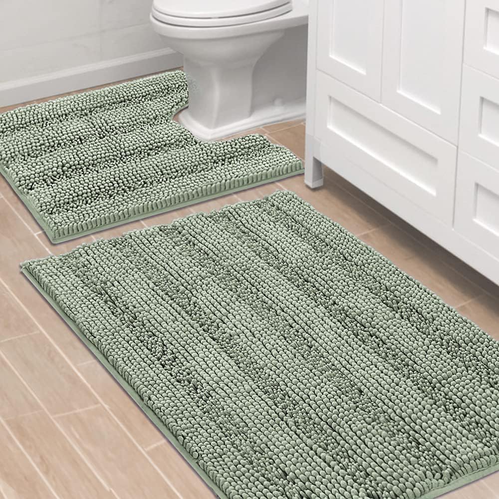 Ultra Thick Bathroom Rugs Set for Comfort and Safety in Sage