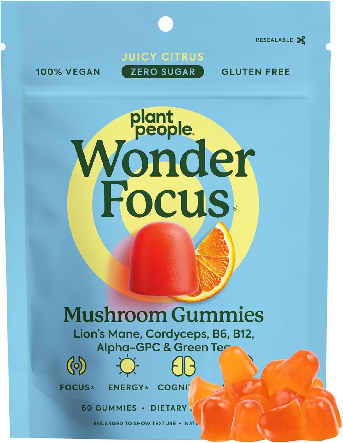 Plant People WonderFocus Mushroom Gummies for Brain Boost