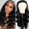 Headband Wig Human Hair Body Wave 18 in None Lace Front - Wear and Go