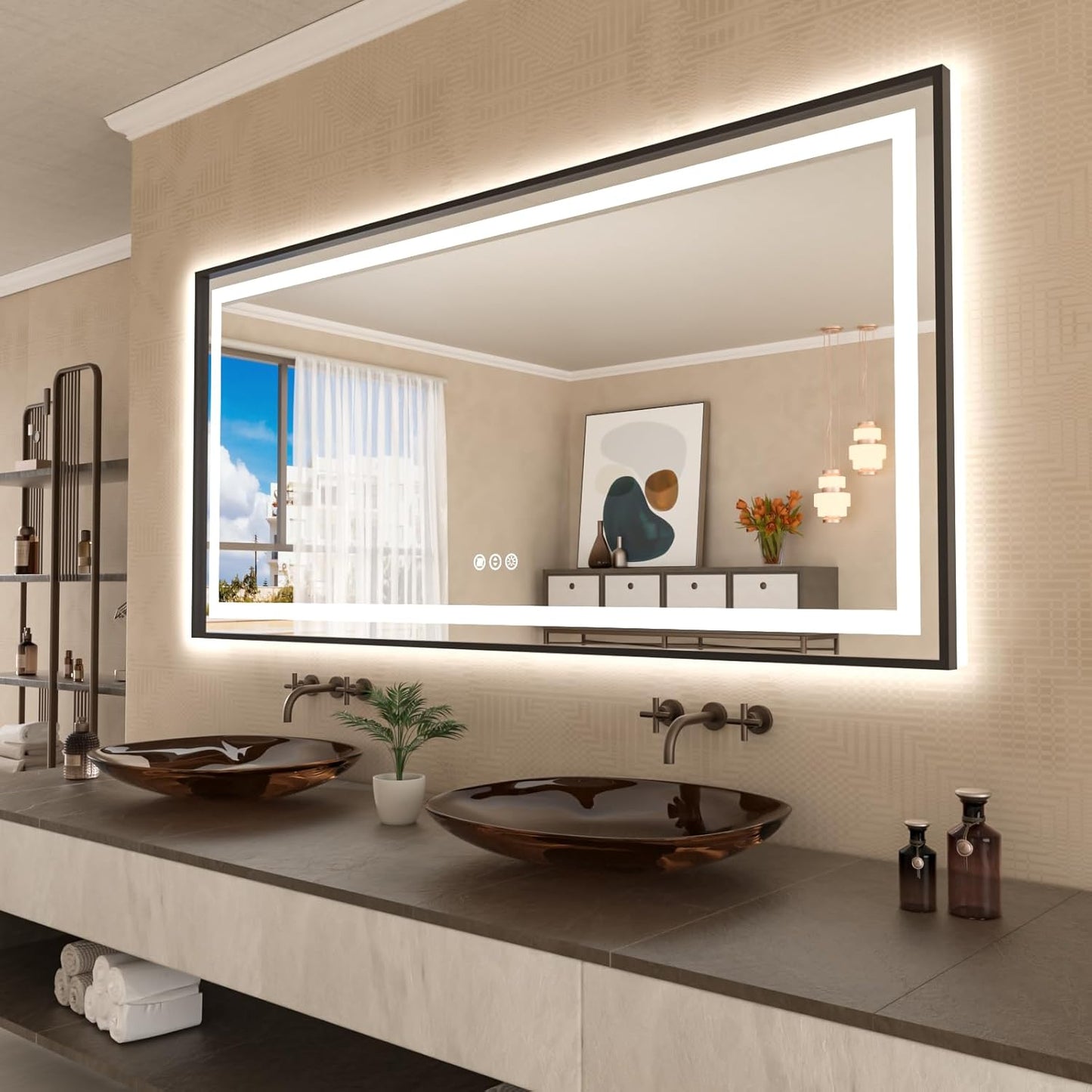 Amorho 84X40 LED Bathroom Mirror with Front Light and Backlit