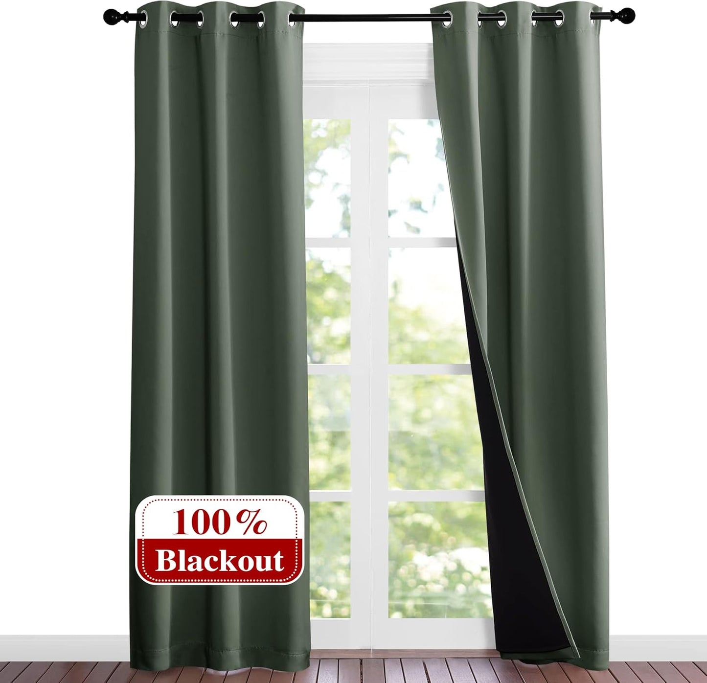 NICETOWN Dark Mallard Blackout Curtains for Total Light Control