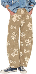 Women Y2k Distressed Barrel Jeans Baggy Wide Leg Floral Patchwork