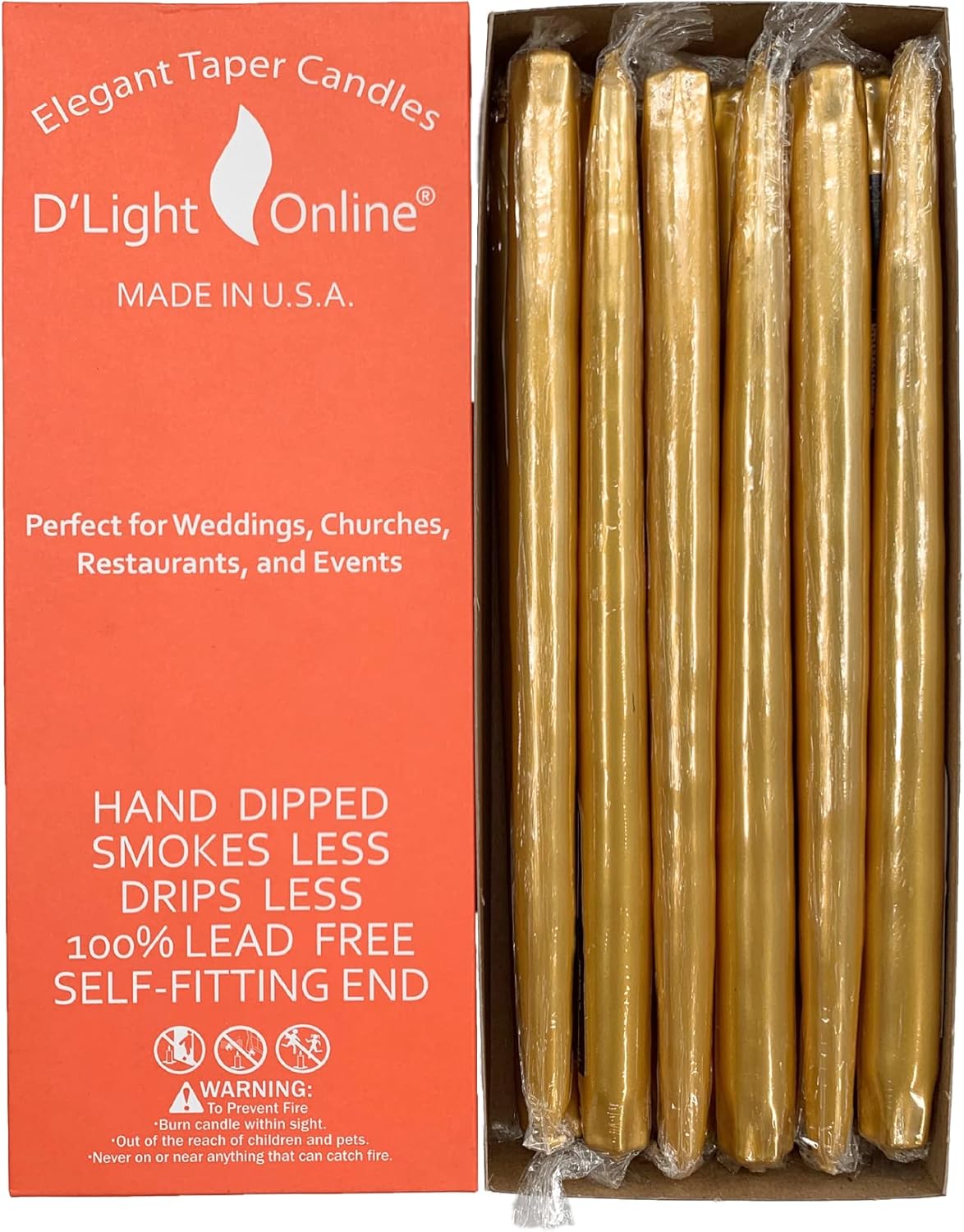 Elegant 12 Inch Unscented Metallic Gold Taper Candles Set of 12