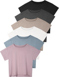 6 Pack Women's Crop Top Short Sleeve Athletic Workout Tees