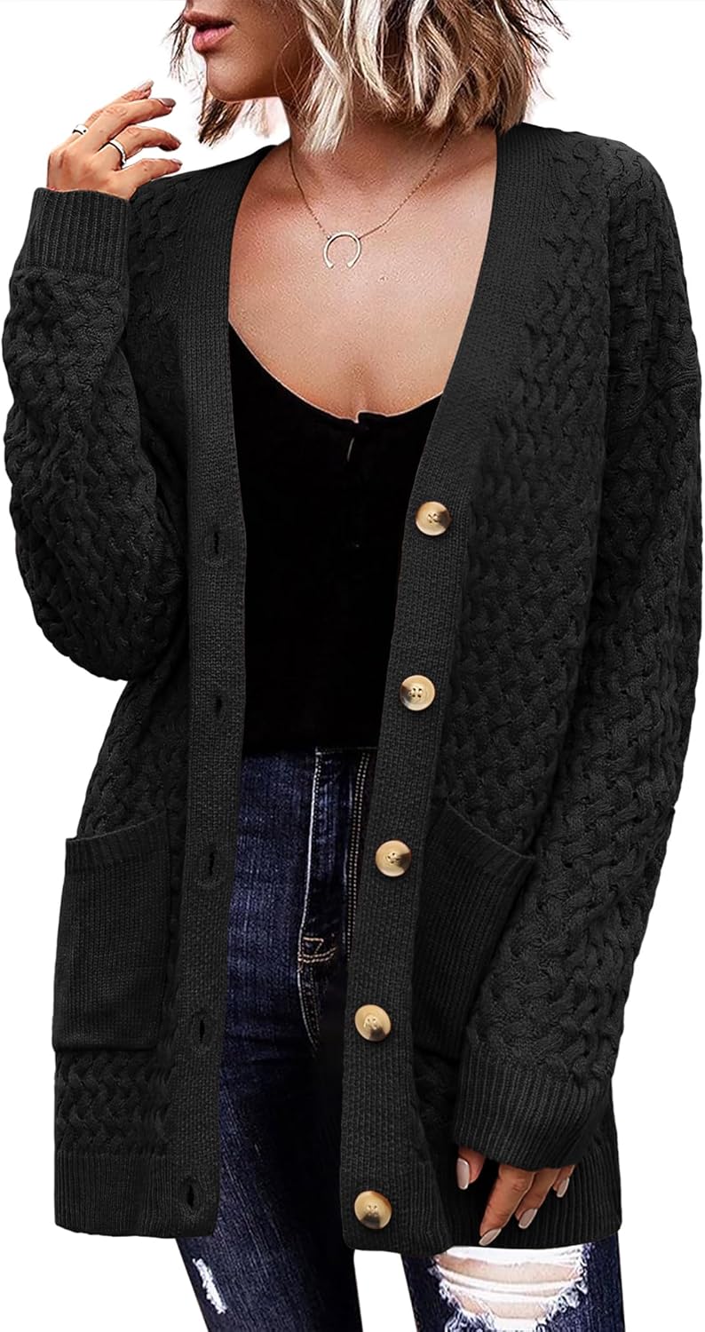 Zeagoo Womens Long Sleeve Chunky Cable Knit Cardigan Sweater