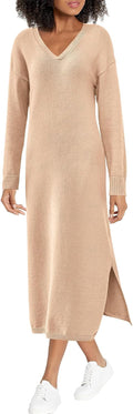 Womens Fall Fashion 2025 Sweater Dress Casual V Neck Maxi - Cozy Fit