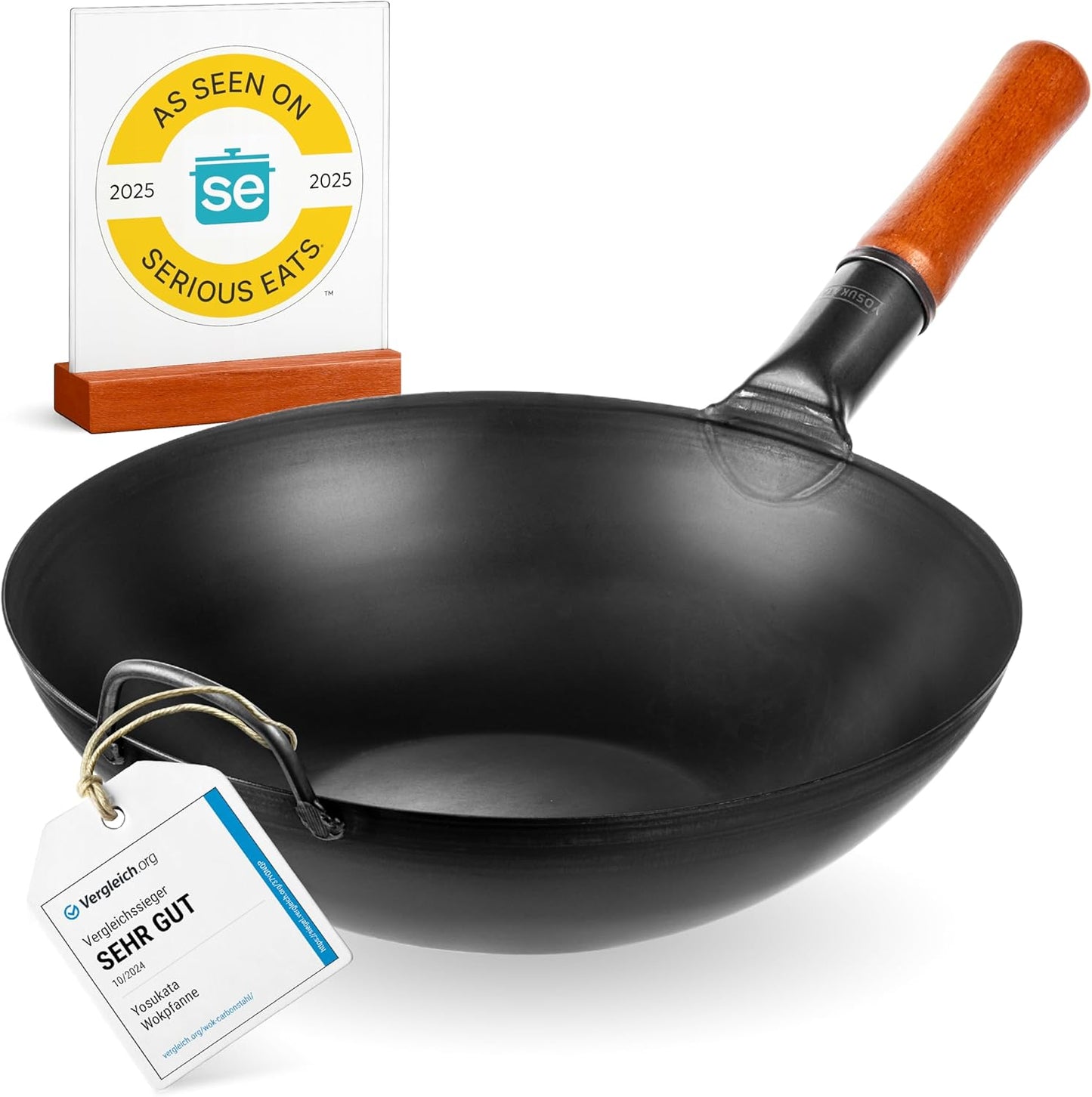 YOSUKATA 13.5 Carbon Steel Wok Pan for Authentic Stir Fry