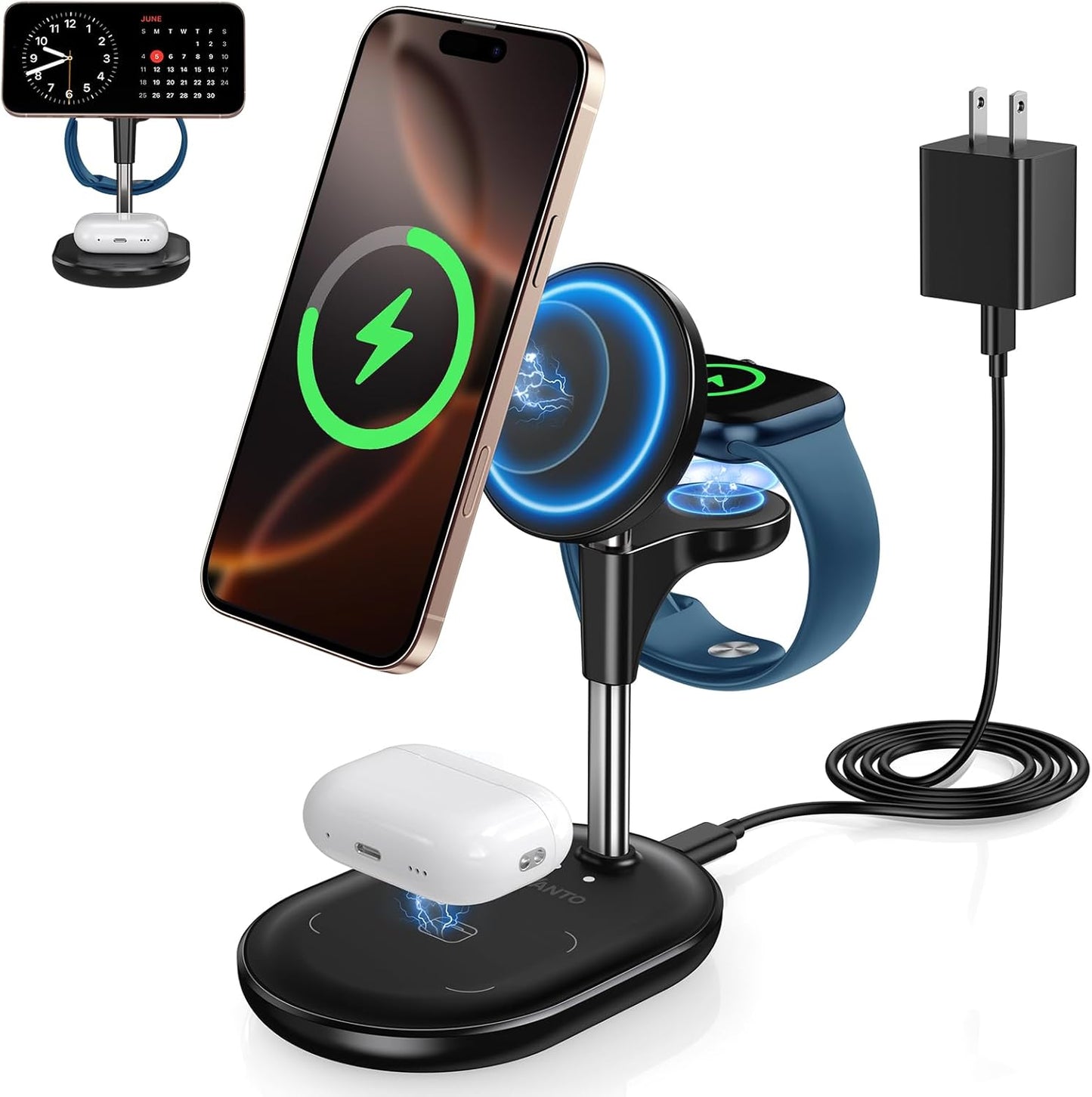 15W Fast Wireless Charger Stand - Charge 3 Devices Simultaneously