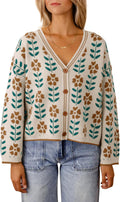 Womens Floral Print V Neck Cardigan - Soft Knit Button Front Women's