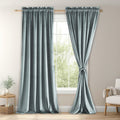 Stone Blue Velvet Curtains 96 in Length - Luxury Noise Reducing Drapes