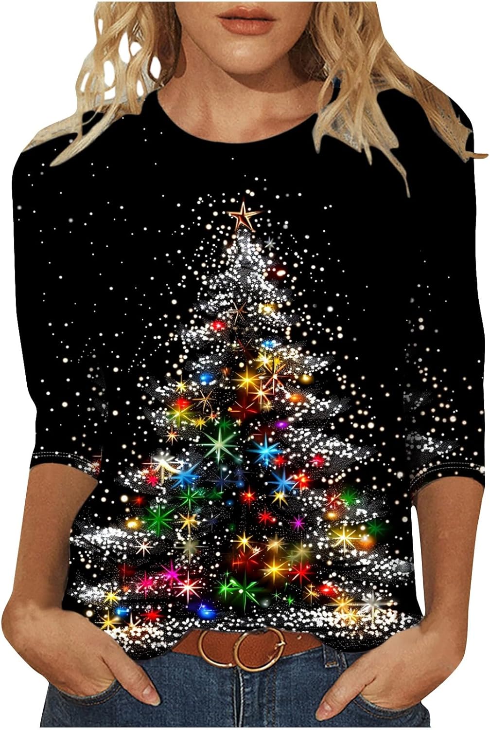 Glitter Xmas Tree Print Tunic - Lenago