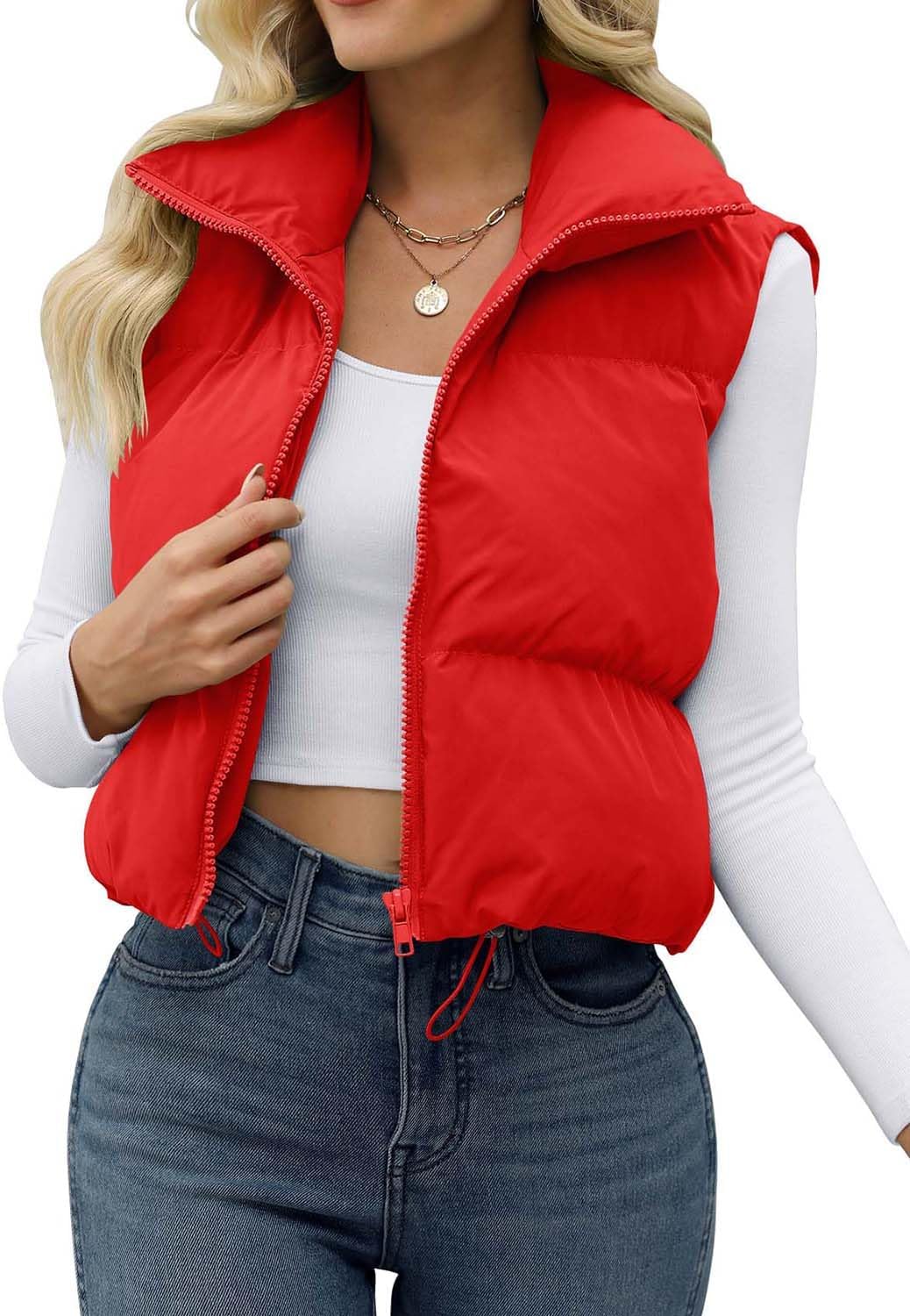 JZC Women's Crop Puffer Vest - Lightweight Sleeveless Jacket
