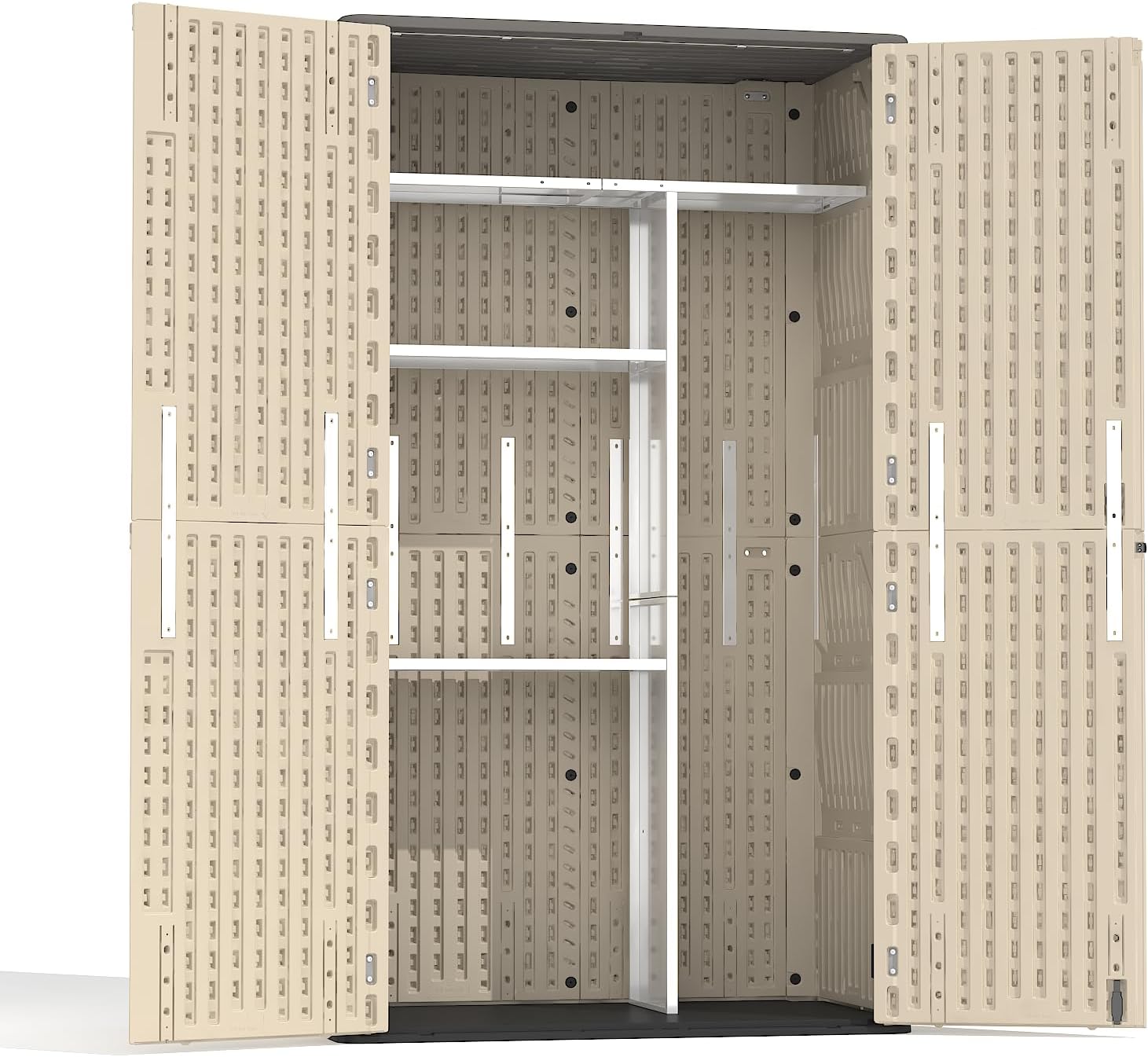 Vertical Storage Shed Shelf for Outdoor Use, Weatherproof Metal