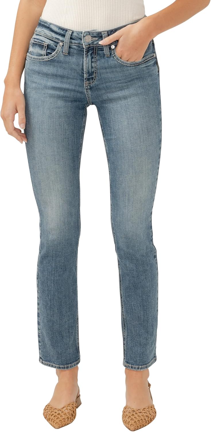 Silver Jeans Women's Suki Mid Rise Curvy Fit Straight Leg Jeans