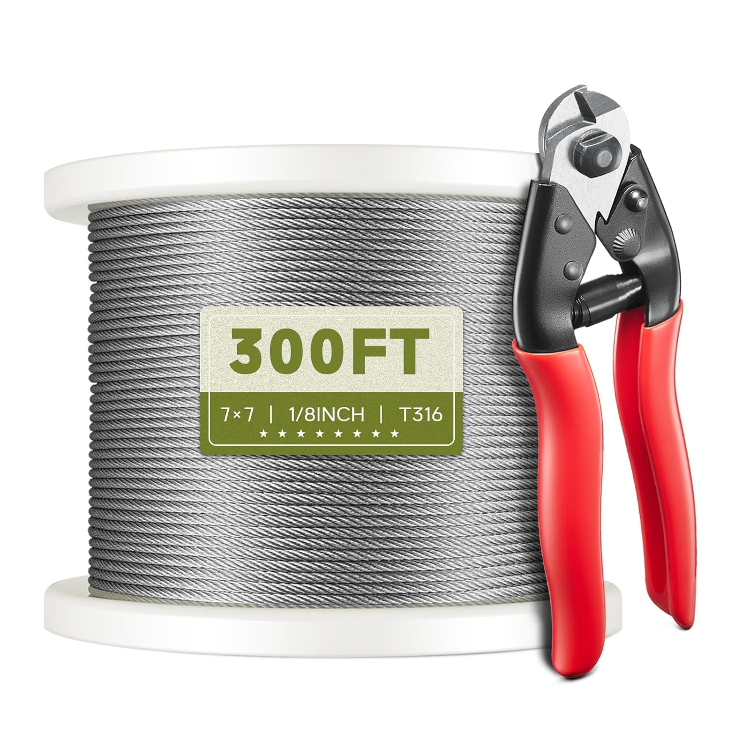 300FT 1/8in T316 Stainless Steel Cable for Deck Railing Kits