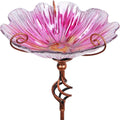 31 in Glass Birdbath Birdfeeder with Metal Stake - Pink Garden Accent