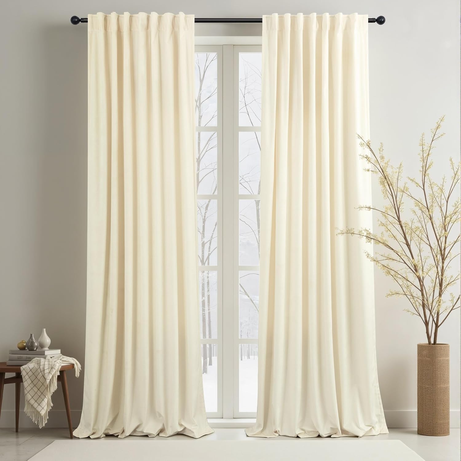 Ivory Velvet Curtains 96 Inches Long for Elegant Home Decor