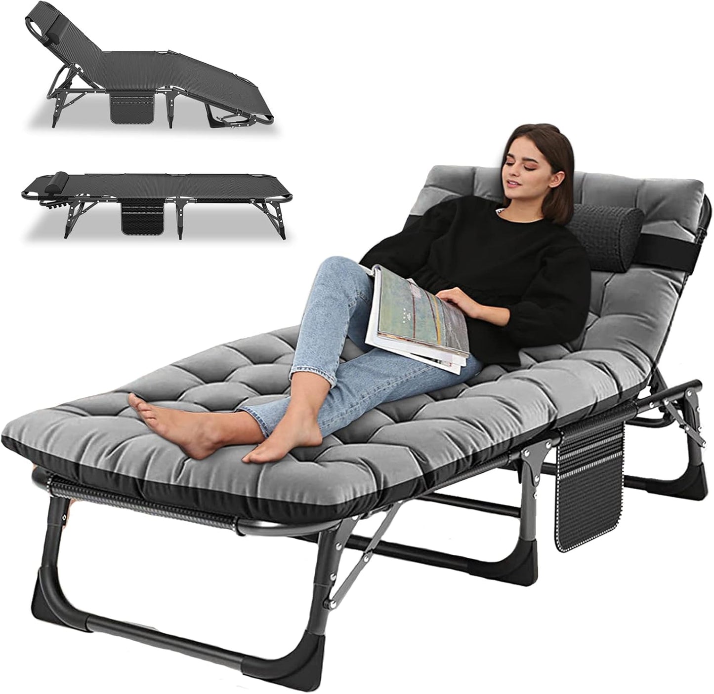 Camping Cot Adjustable 4-Position Lounge Chair for Outdoors