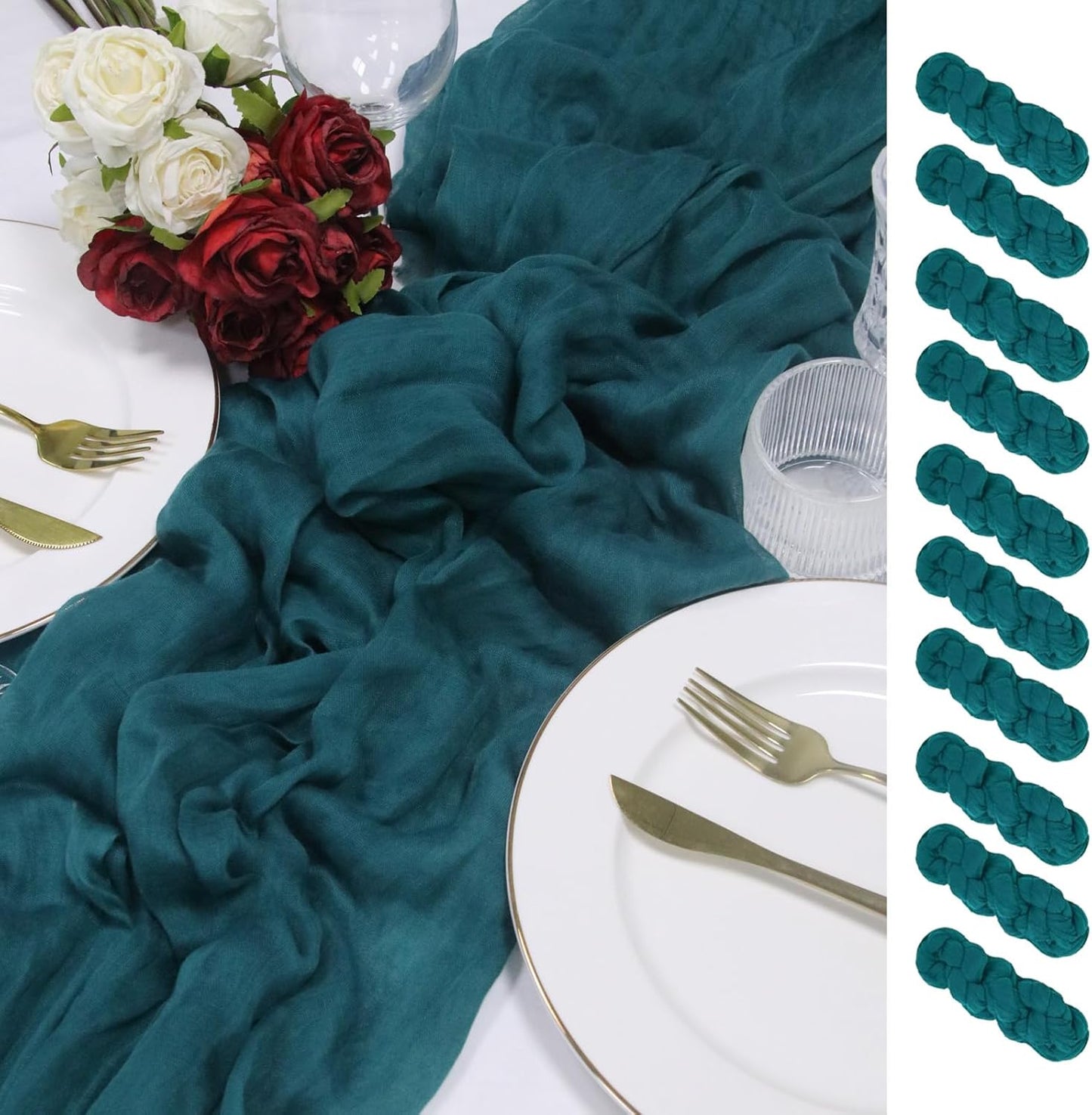 10 Pack 120in Teal Cheesecloth Table Runners for Events
