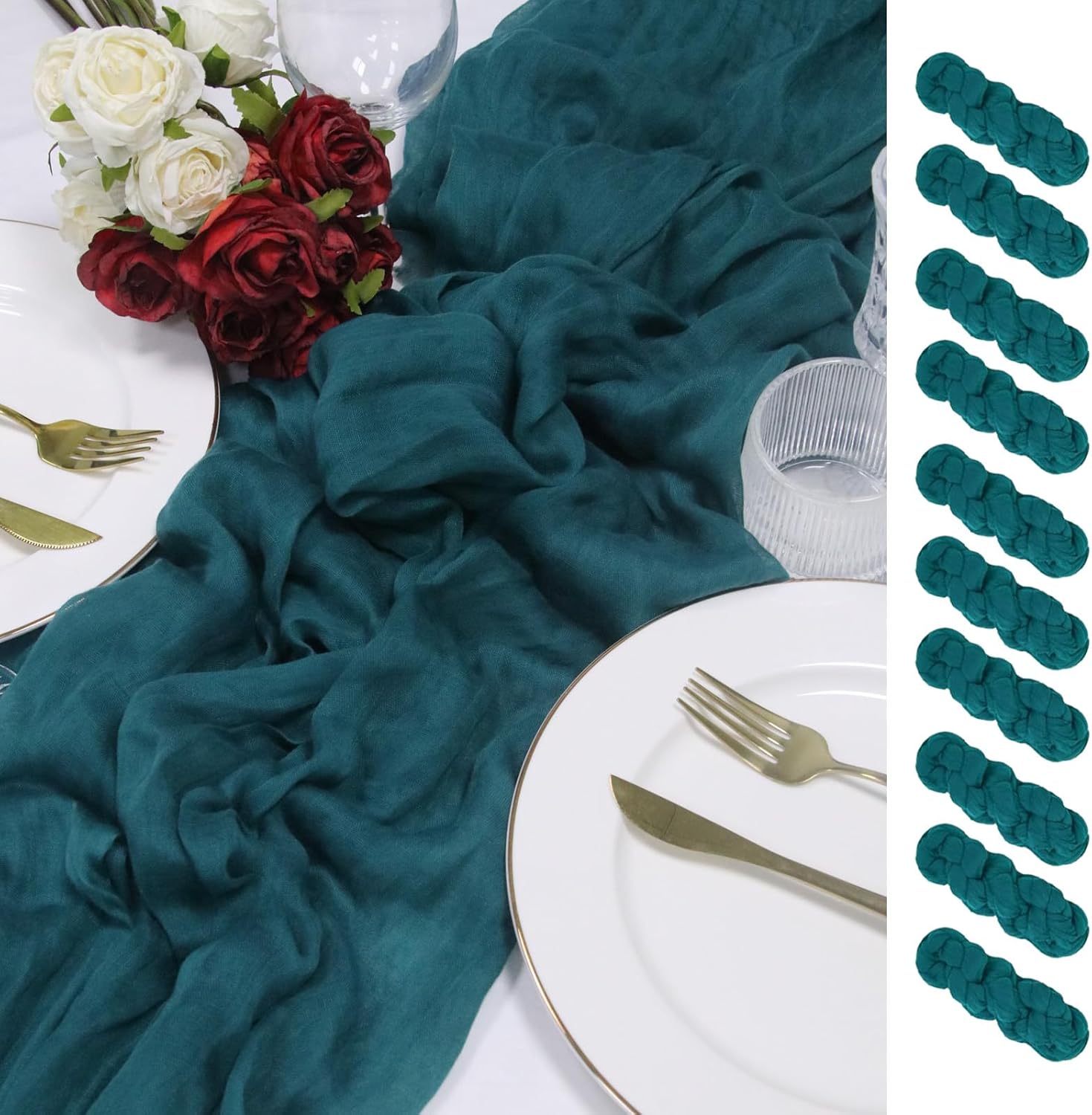 10 Pack 120in Teal Cheesecloth Table Runners for Events
