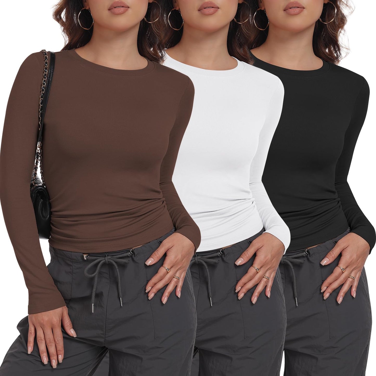 3 Pack Womens Long Sleeve Shirts for Trendy Y2K Fashion