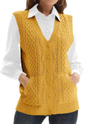 WomensKnit Sweater Vest V Neck Sleeveless Cardigan - Classic Cable is