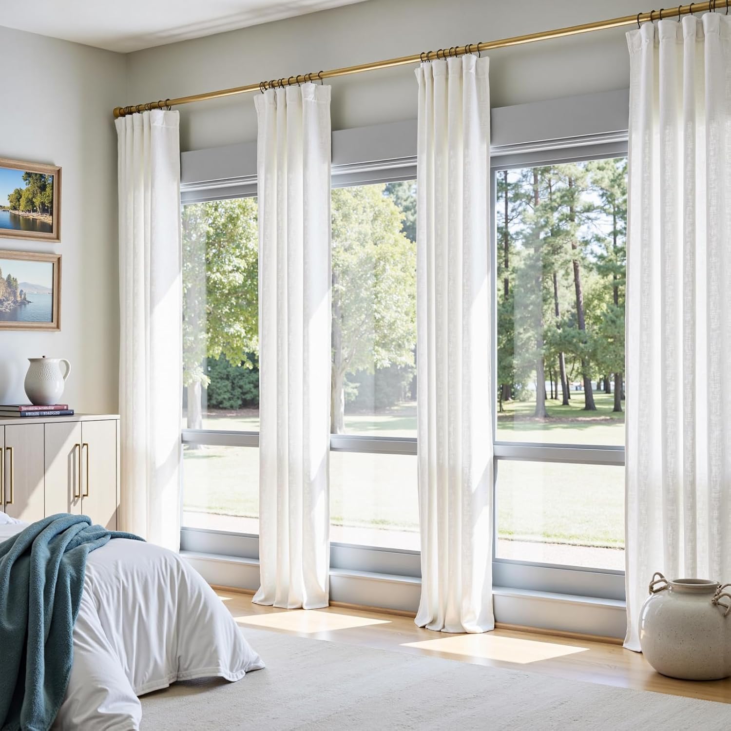 Linen Curtains 50W x 90L Inch Off White for Living Room Decor