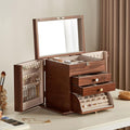 Black Walnut Wooden Jewelry Box with Lockable Doors - 4 Layer