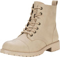 Vepose Womens Ankle Boots Lace Up Flat Combat Booties Low Heel
