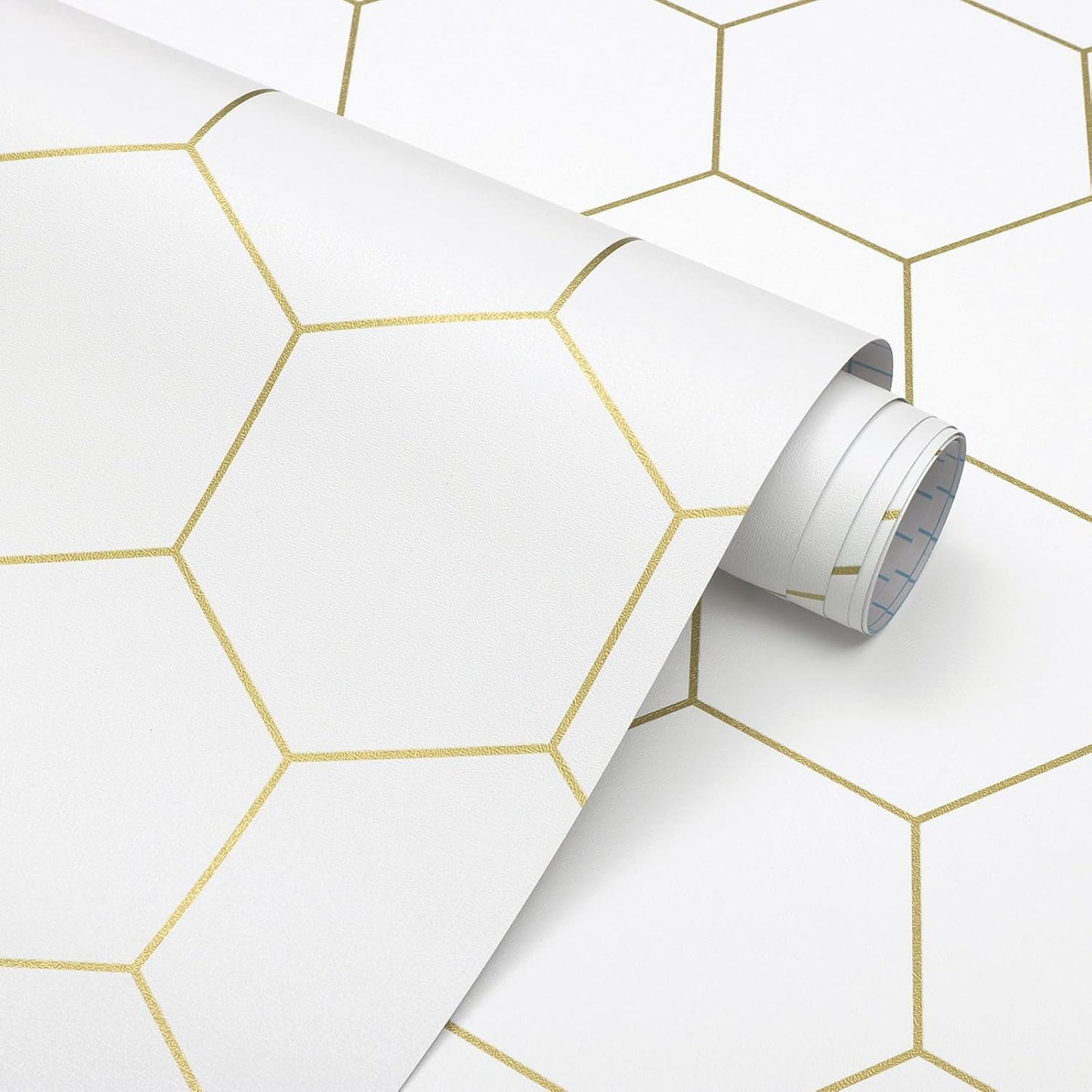 Hexagonal Wallpaper Peel and Stick Gold and White Design Roll