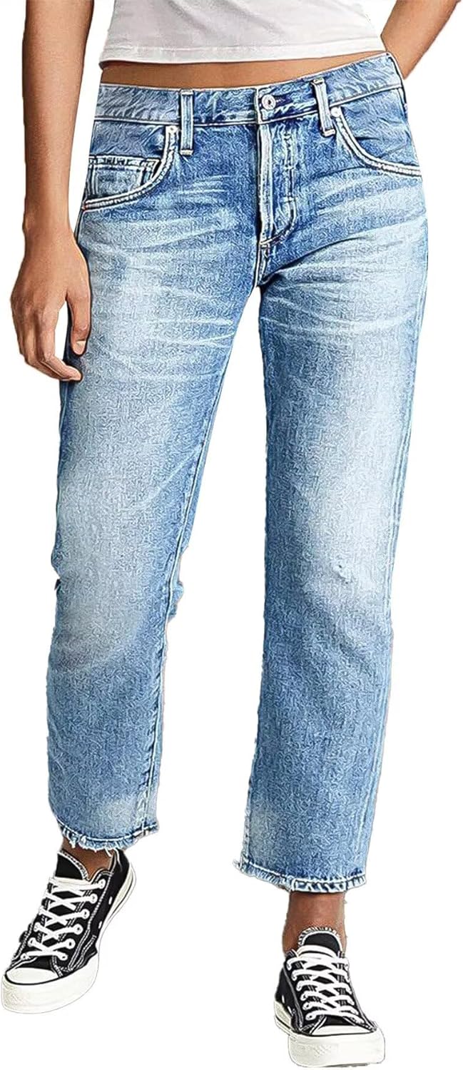 Flamingals Straight Leg Jeans for Women with Raw Hem Style