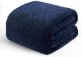 King Size Navy Blue Waffle Fleece Blanket - Super Soft, Lightweight