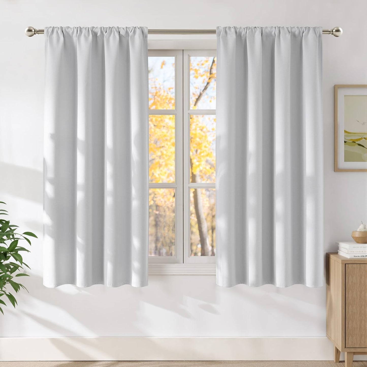 NICETOWN Greyish White Faux Linen Room Darkening Curtains 63 in