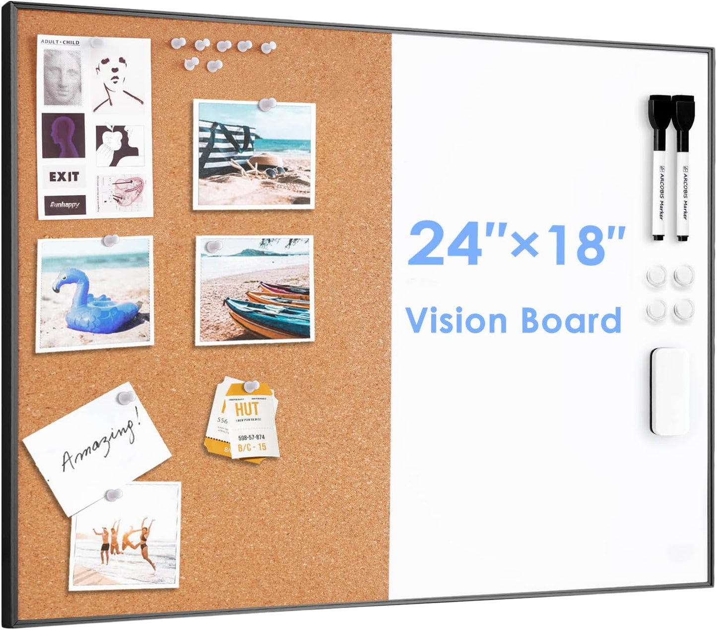 ARCOBIS Cork Board White Board Combo for Home Office and School