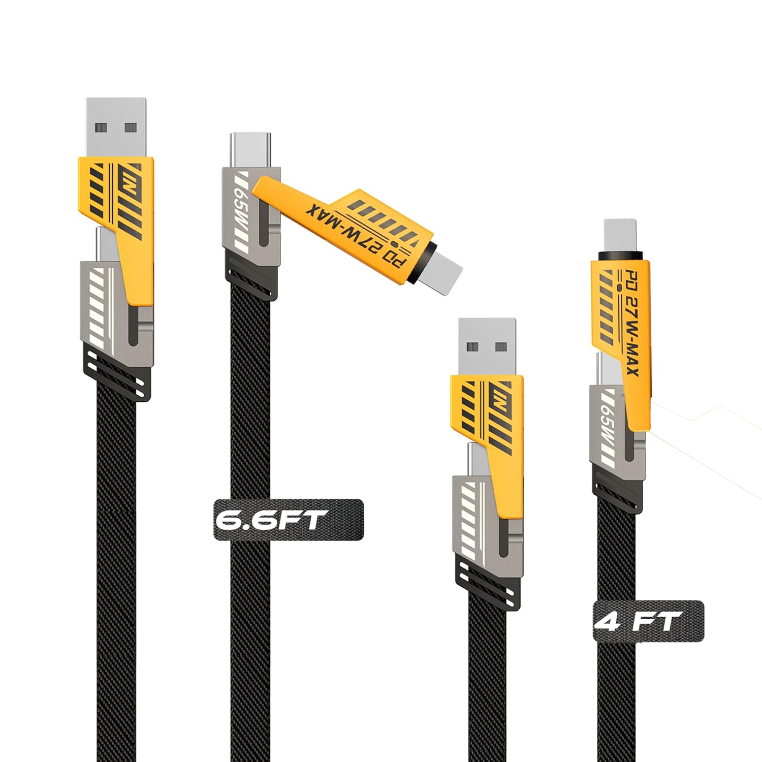 65W Fast Charge 4-in-1 USB-C Cable - Anti-Tangle 6FT