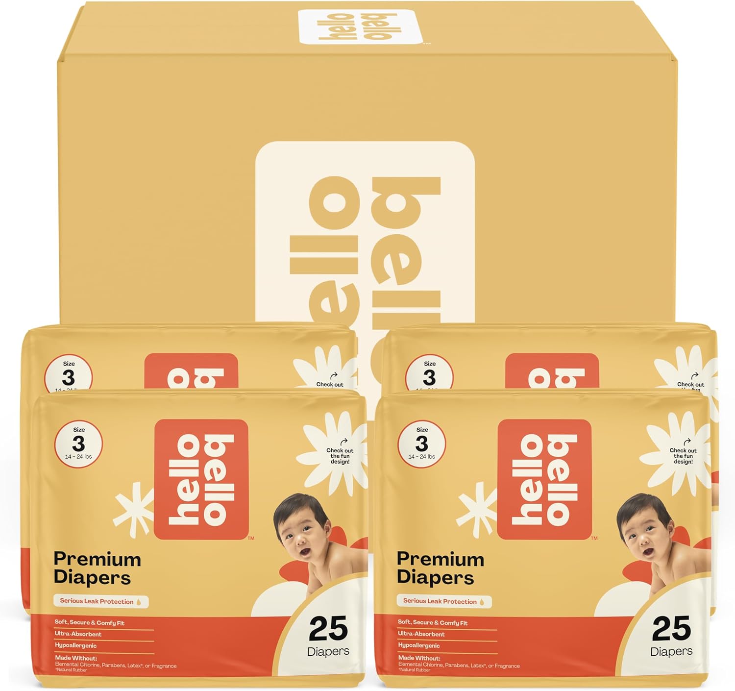 Hello Bello Size 3 Superstars - 100 Hypoallergenic Diapers