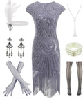 1920s Lace Fringed Dress with Accessories for Cocktail Events