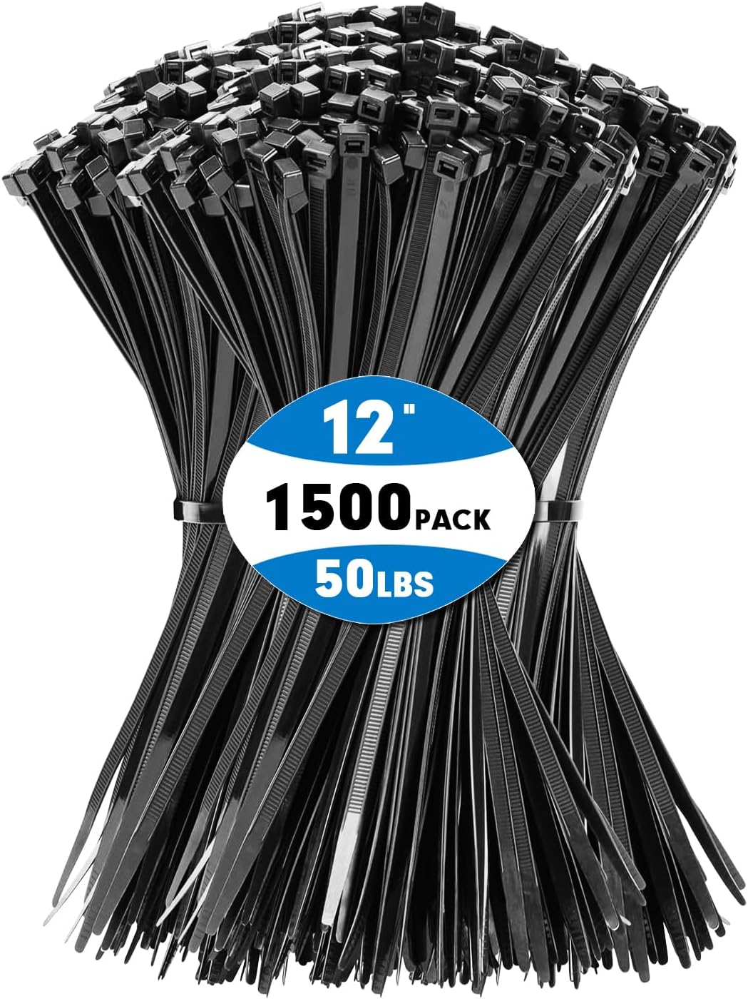 KAMOTA Heavy Duty 12 Black Zip Ties - 1500pcs Strong Self-Locking Cable Ties