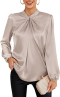 Satin Blouse for Women - Long Sleeve Mock Neck Top for Work