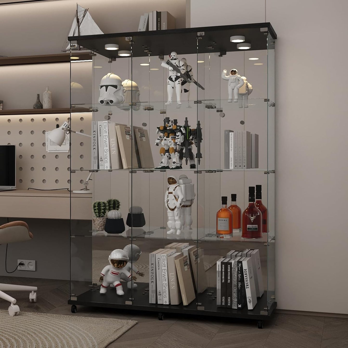 LFT HUIMEI2Y Glass Display Cabinet with LED Light and Mirror