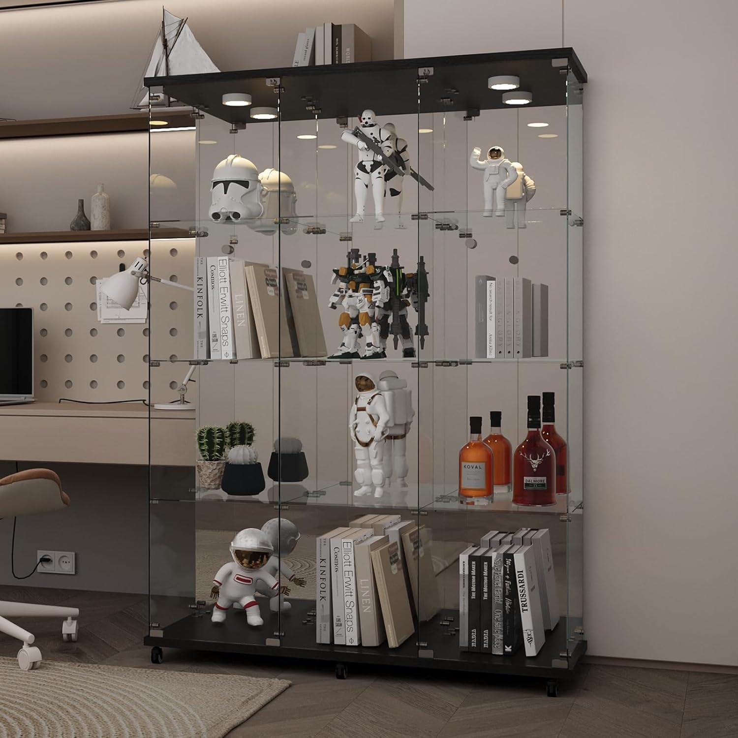 LFT HUIMEI2Y Glass Display Cabinet with LED Light and Mirror