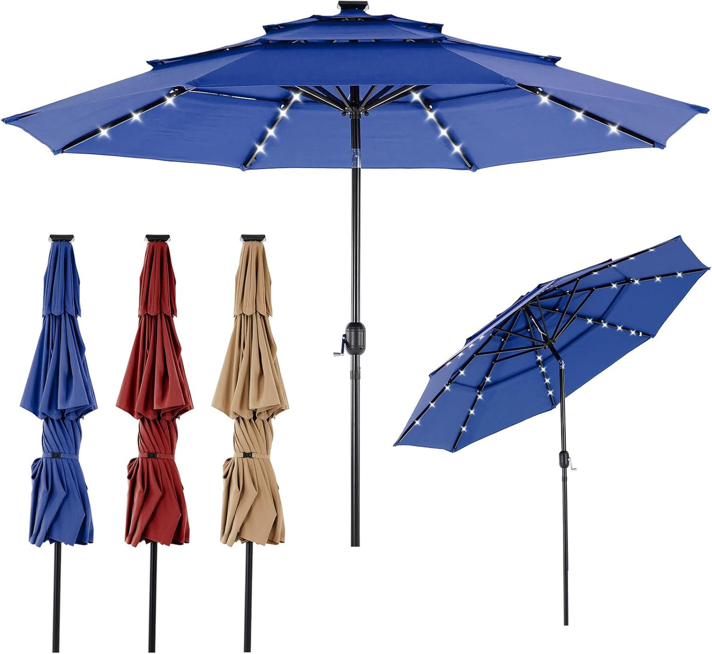 10ft 3-Tier Solar Patio Umbrella with LED Lights for Outdoor Fun