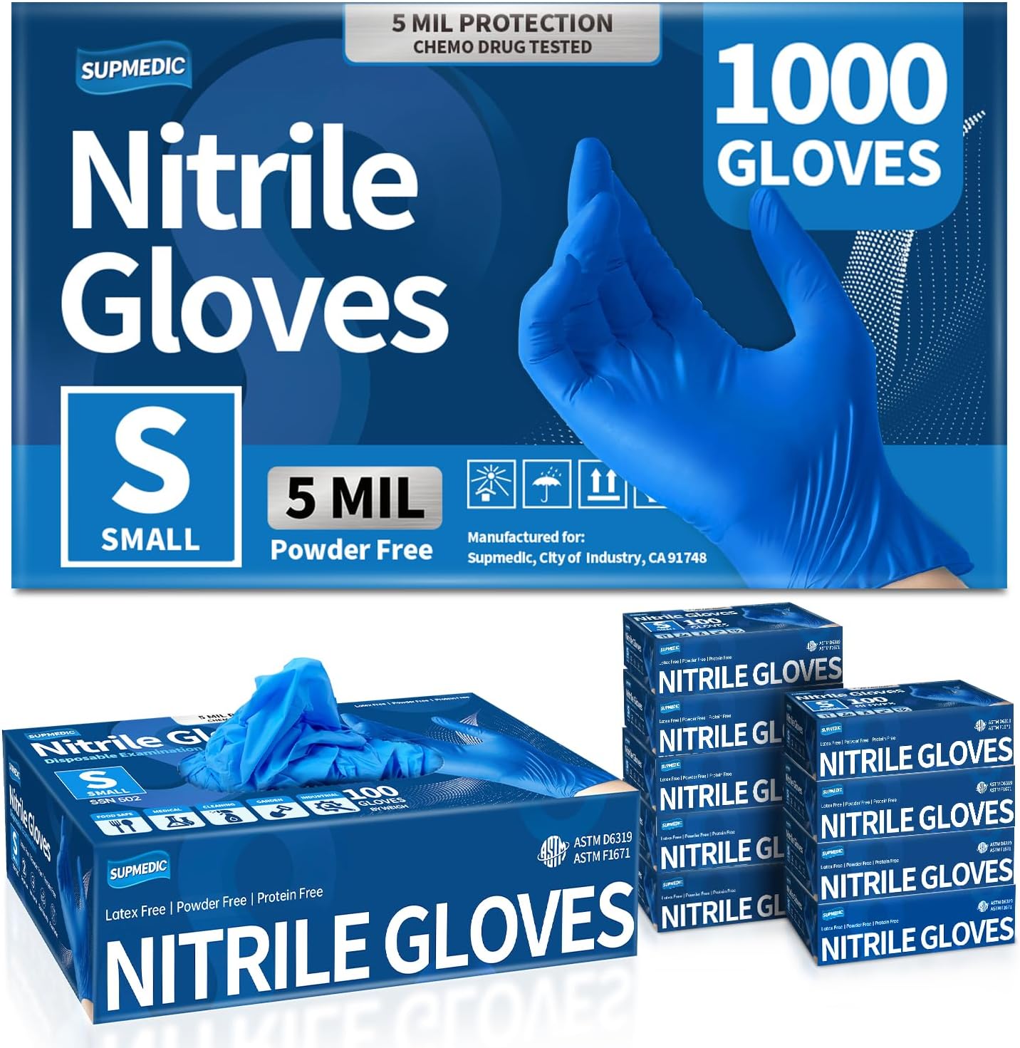 Medical Nitrile Exam Gloves - Chemo-Rated, Powder-Free, Blue