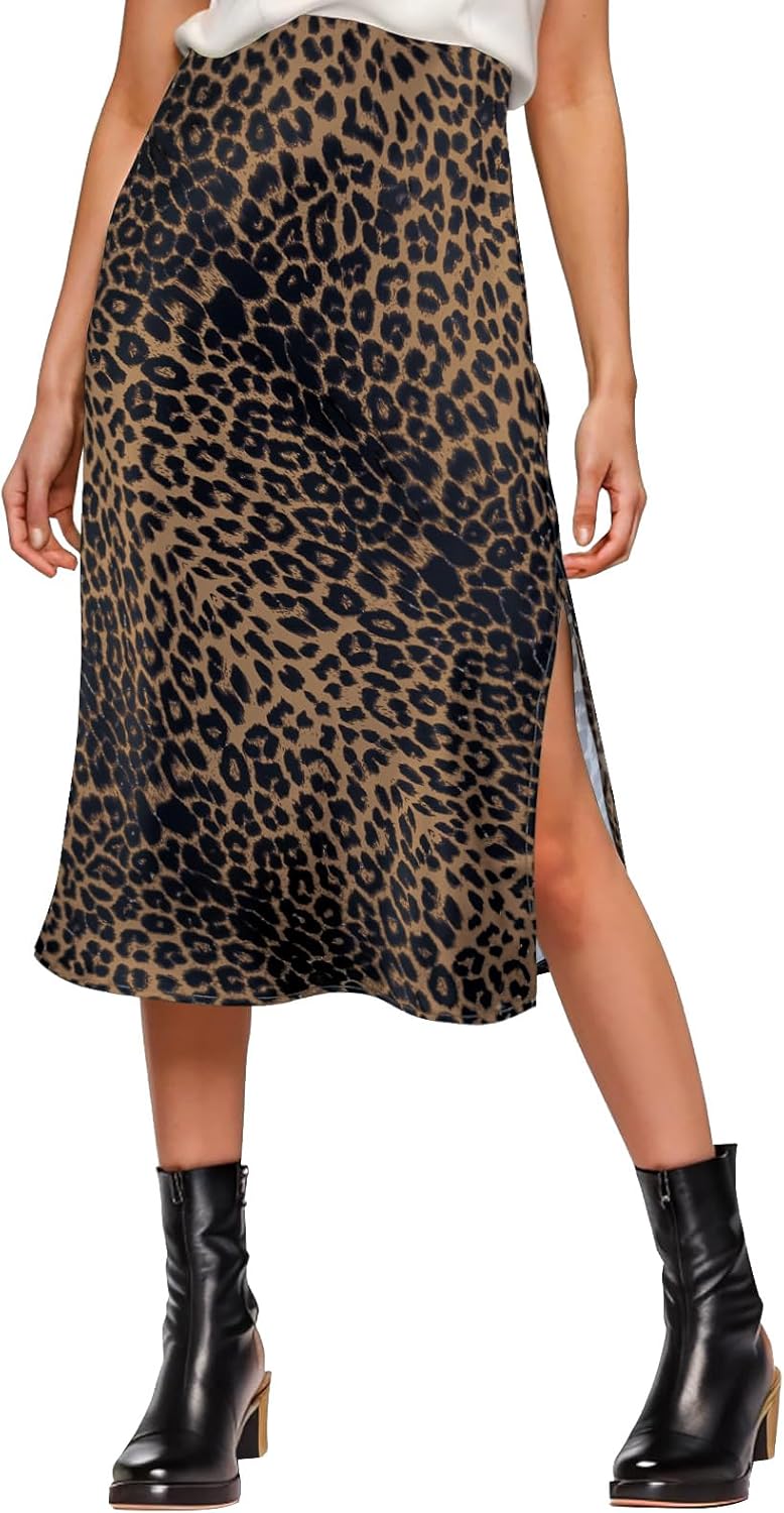 Womens Satin Silk High Waist Slit Midi Skirt for Every Occasion